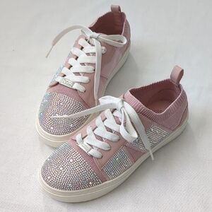 Pink Sneakers By Vince Camuto With Sparkling Silver Rhinestones For Girls Sz 3